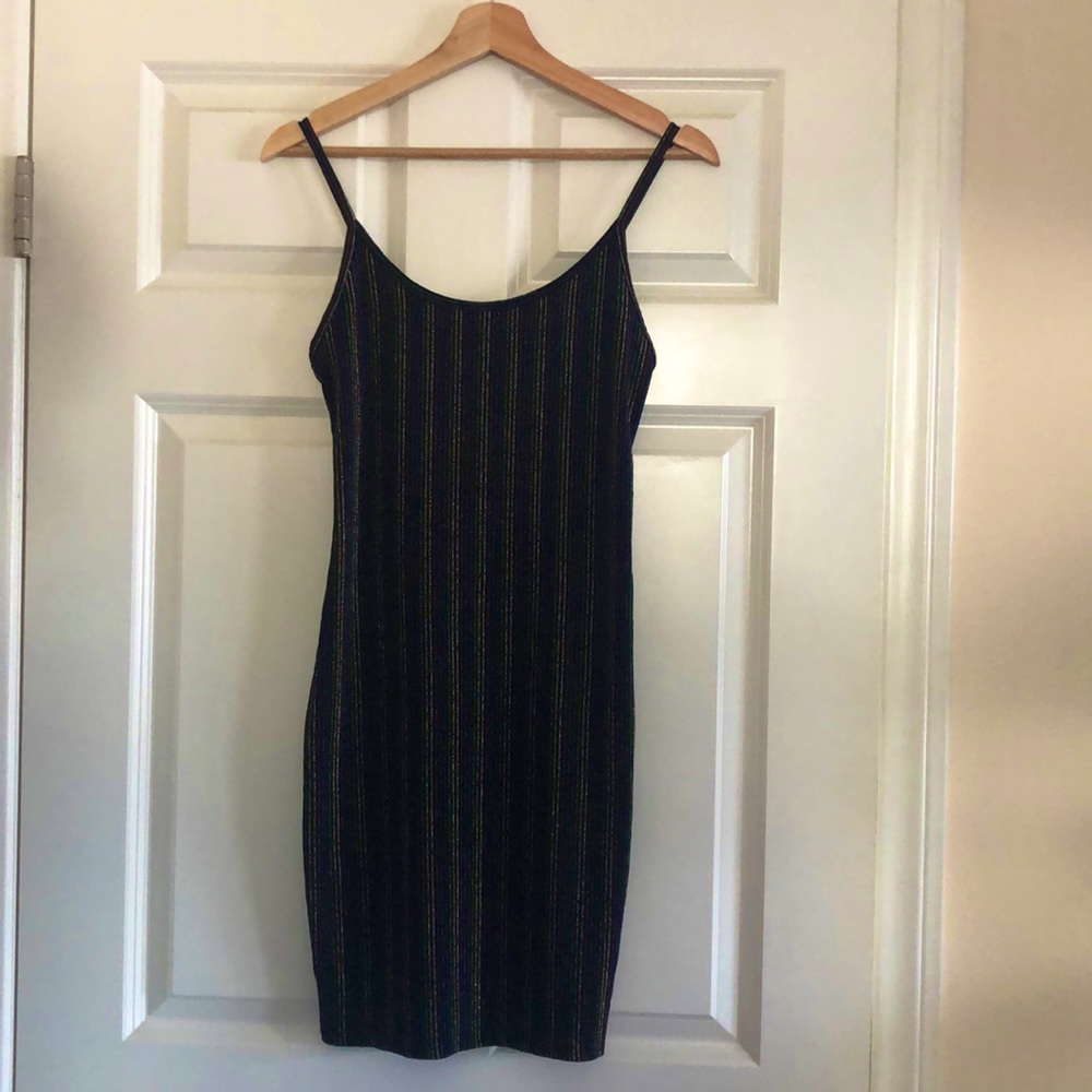 Shimmer Bodycon Party Stretch Holiday Strappy Dress 👗 EUC